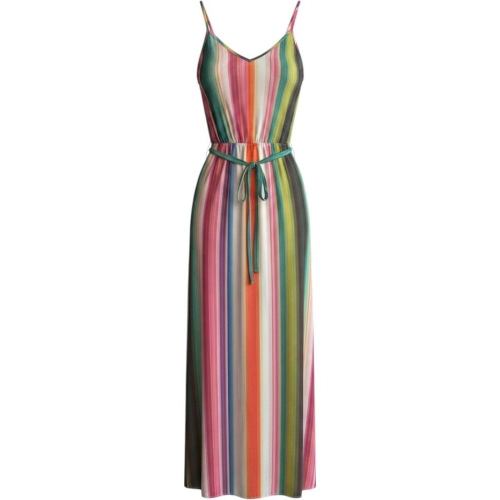 Multicolor Stripe Maxi Dress Women's Medium Design Lab Rainbow Boho Fairy NWT